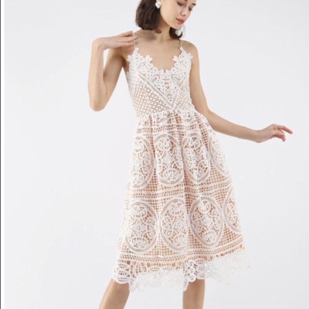 Chic Wish White Crochet Cami Dress